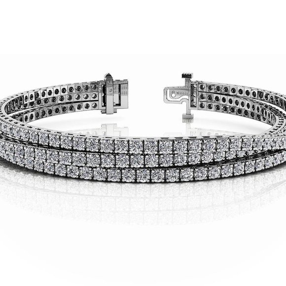 Triple strand flexible tennis bracelet 14 ct round - Picture 1 of 1